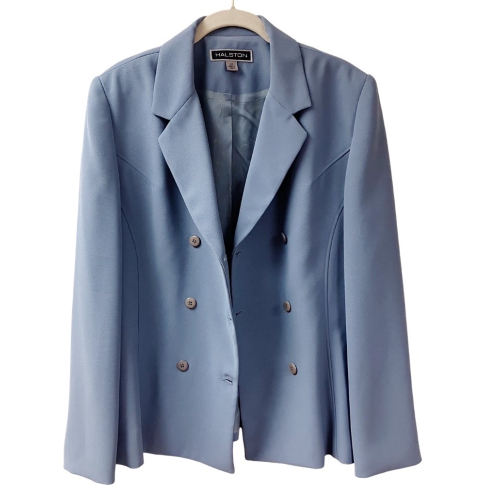 Vintage 1990s Quiet Luxury Corporate Chic HALSTON Womens Blazer SZ 12 Light Blue